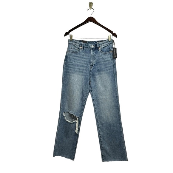 NWT BLANK NYC Baxter Super High Waist Ripped Raw Hem Straight Leg Jeans 25 - Picture 4 of 10